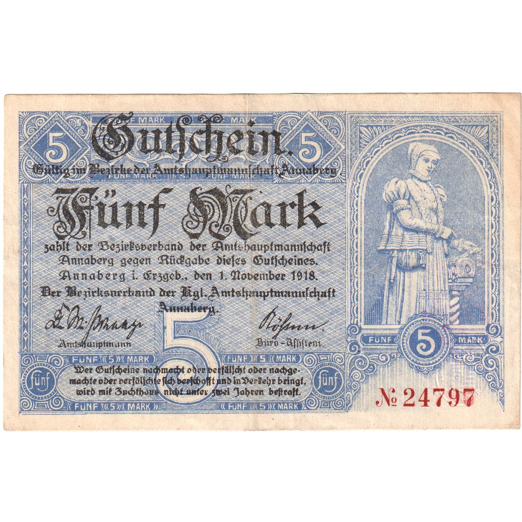 Niemcy, 5 Mark, 1918-11-01, AU(50-53)