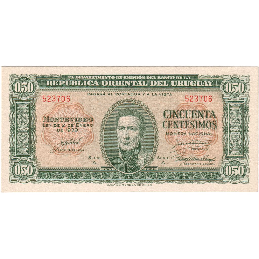 Uruguay, 50 Centesimos, Undated (1939), FDS