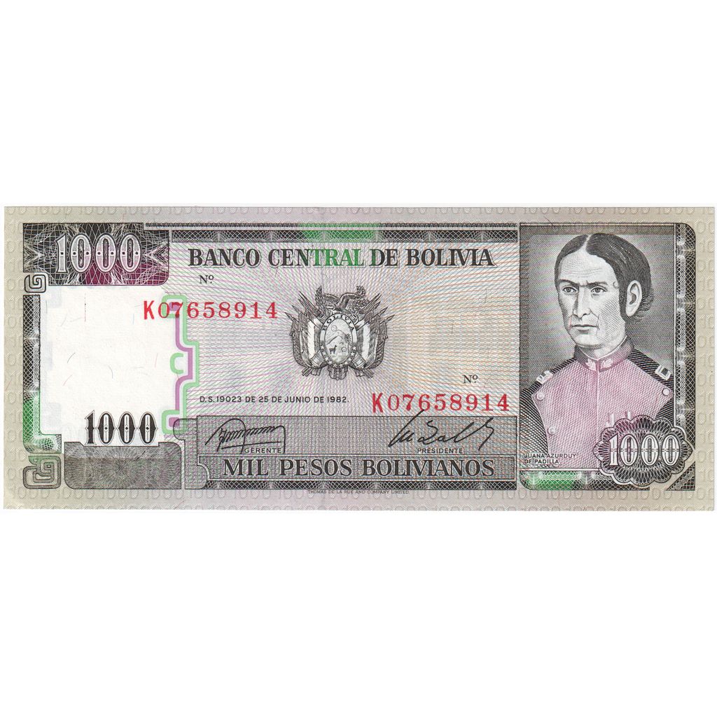 Bolívia, 1000 Pesos Bolivianos, 1982-06-25, UNC(65-70)