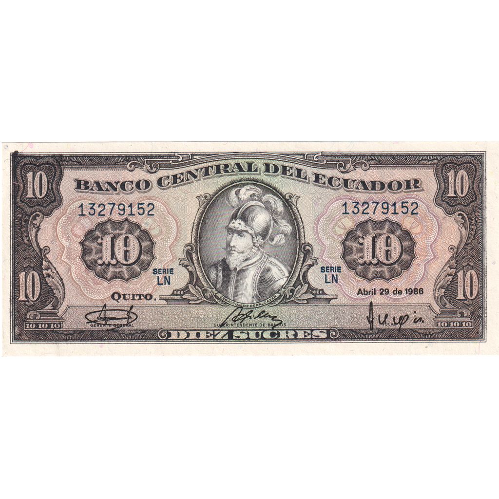 Billete, 10 Sucres, Ecuador, 1986-04-29, KM:121, UNC