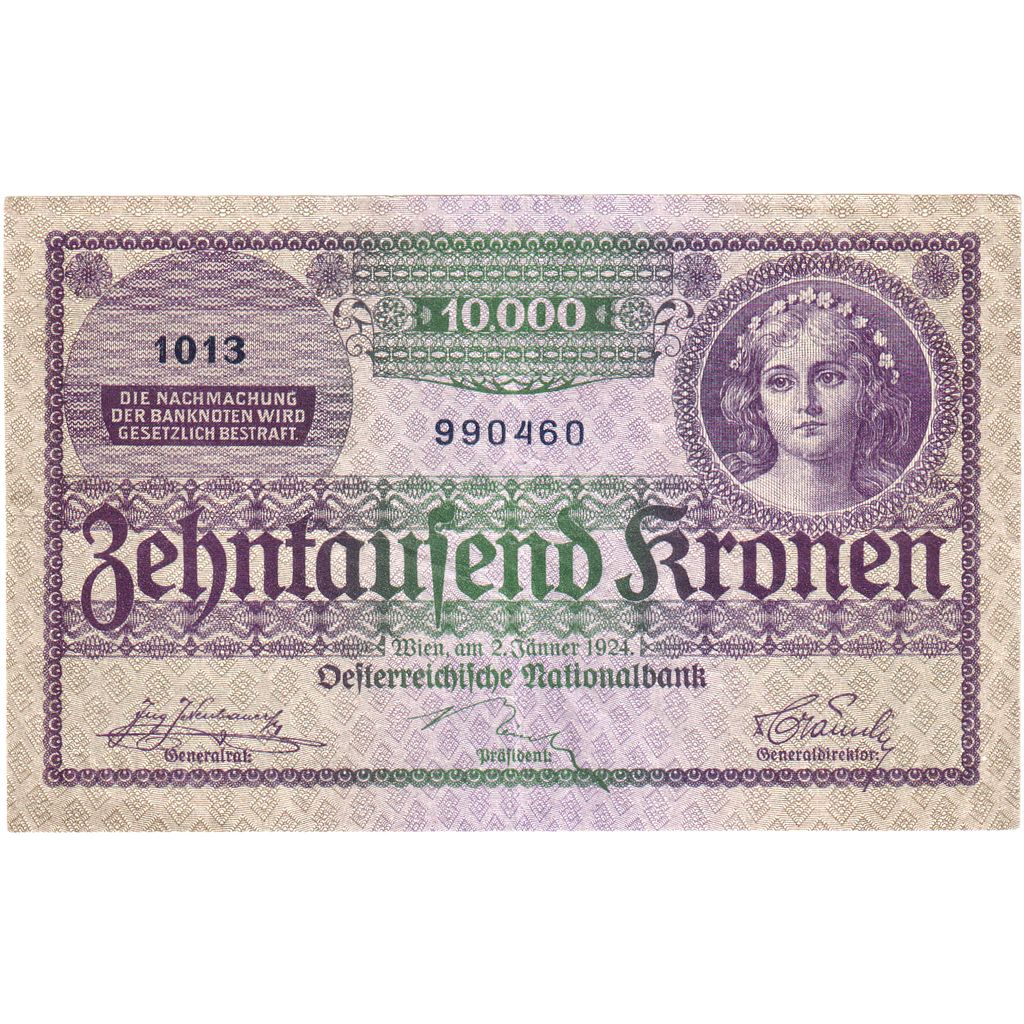 Billete, 10,000 Kronen, 1924, Austria, KM:85, 1924-01-02, MBC+