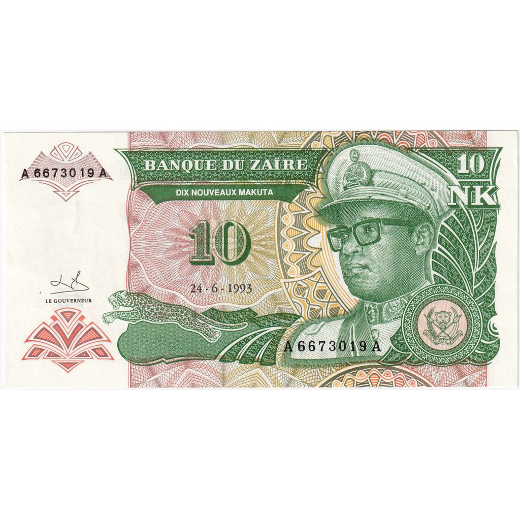 Geldschein, Zaire, 10 Nouveaux Zaïres, 1993-06-24, KM:54a, UNZ