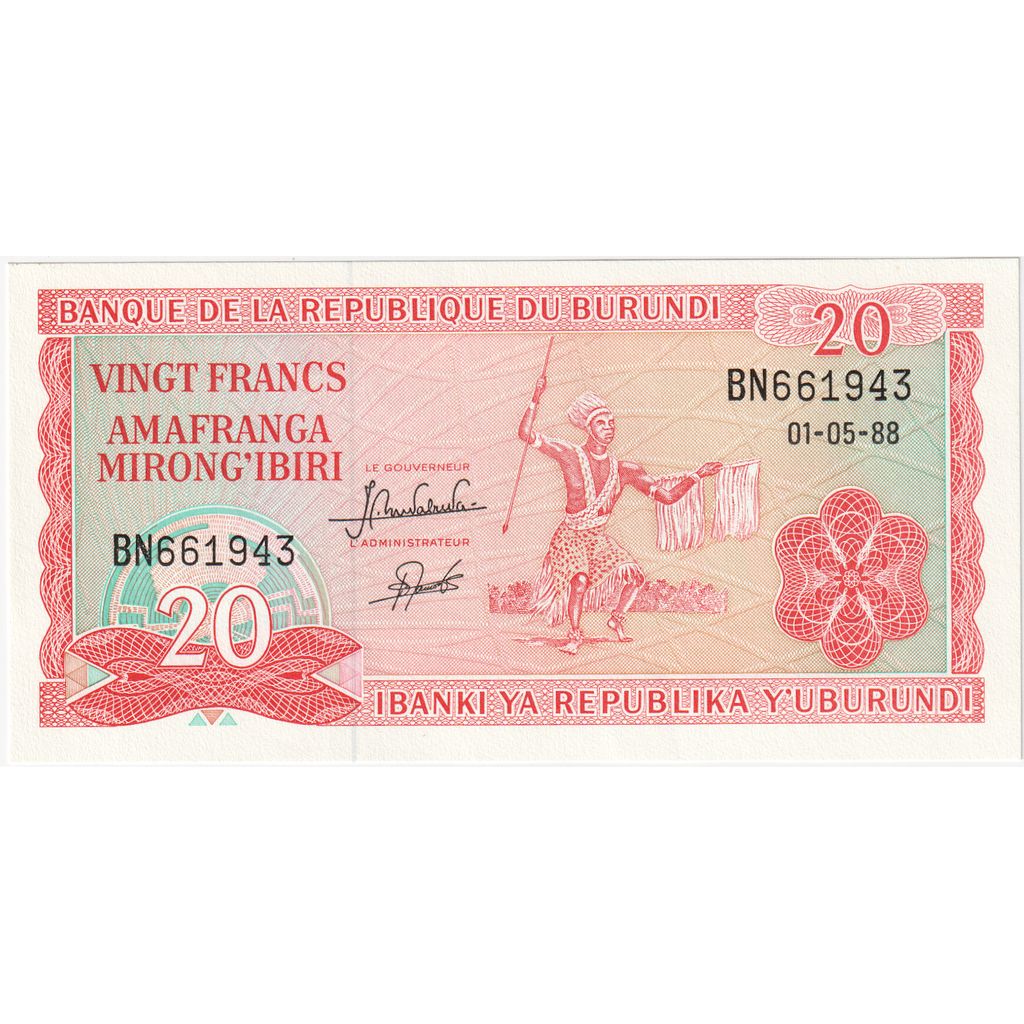Billet, Burundi, 20 Francs, 2007-11-01, KM:27d, NEUF