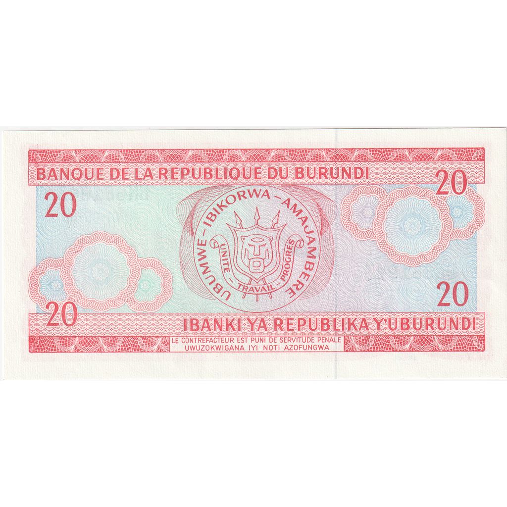 Billet, Burundi, 20 Francs, 2007-11-01, KM:27d, NEUF