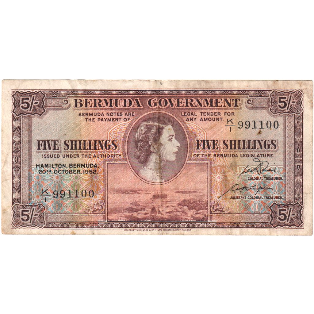 Bermuda, 5 Shillings, 1957-05-01, VF(30-35)