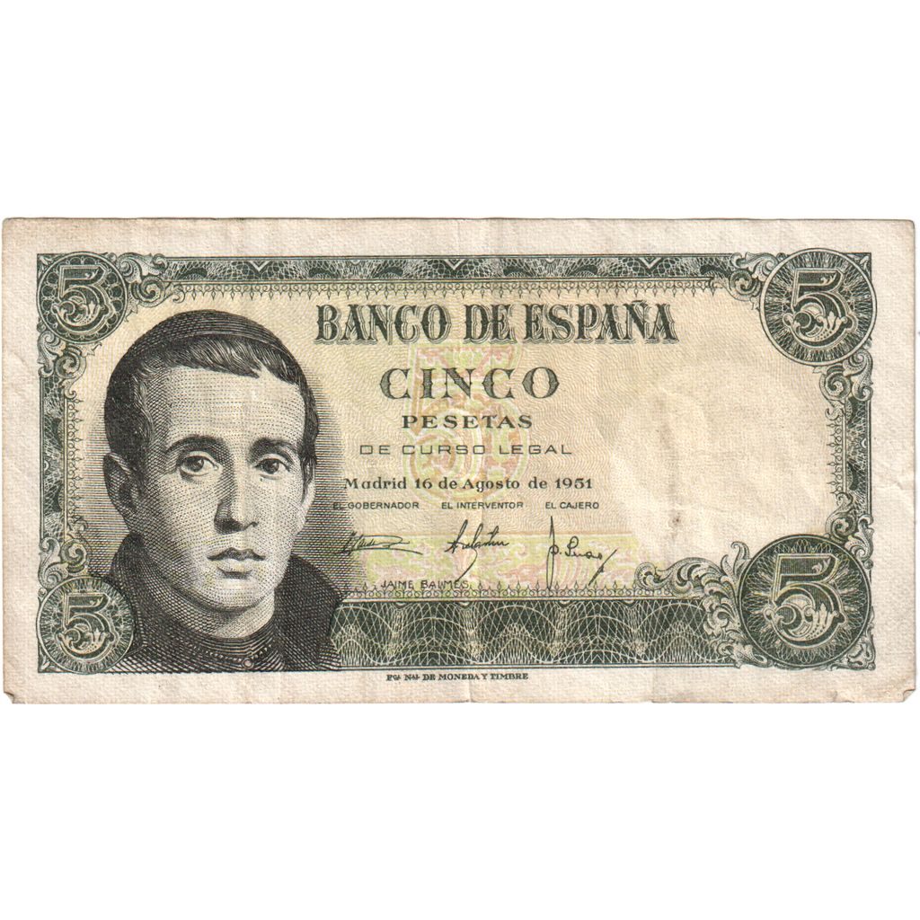 Banknote, Spain, 5 Pesetas, 1951-08-16, KM:140a, EF(40-45)