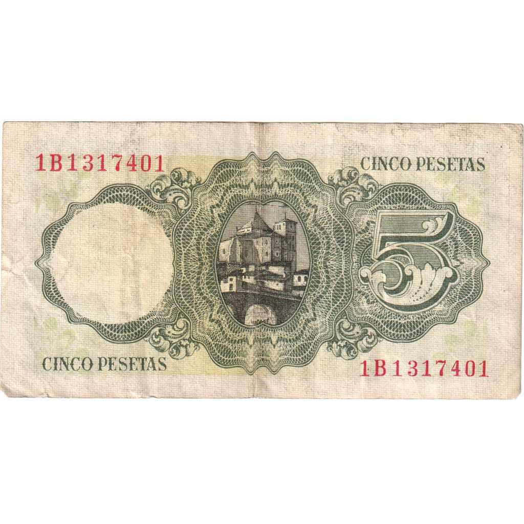 Banknote, Spain, 5 Pesetas, 1951-08-16, KM:140a, EF(40-45)