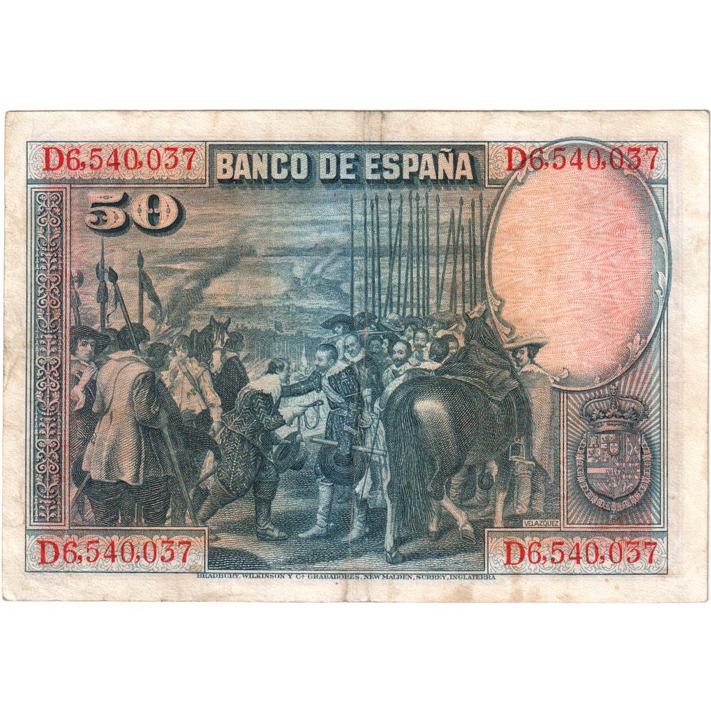Biljet, Spanje, 50 Pesetas, 1928-08-15, KM:75b, TTB