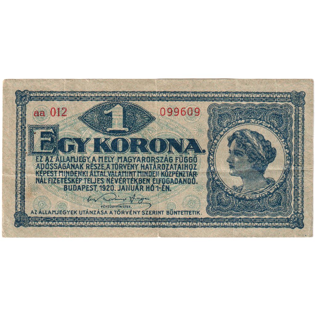 Hongarije, 1 Korona, 1920-01-01, TTB