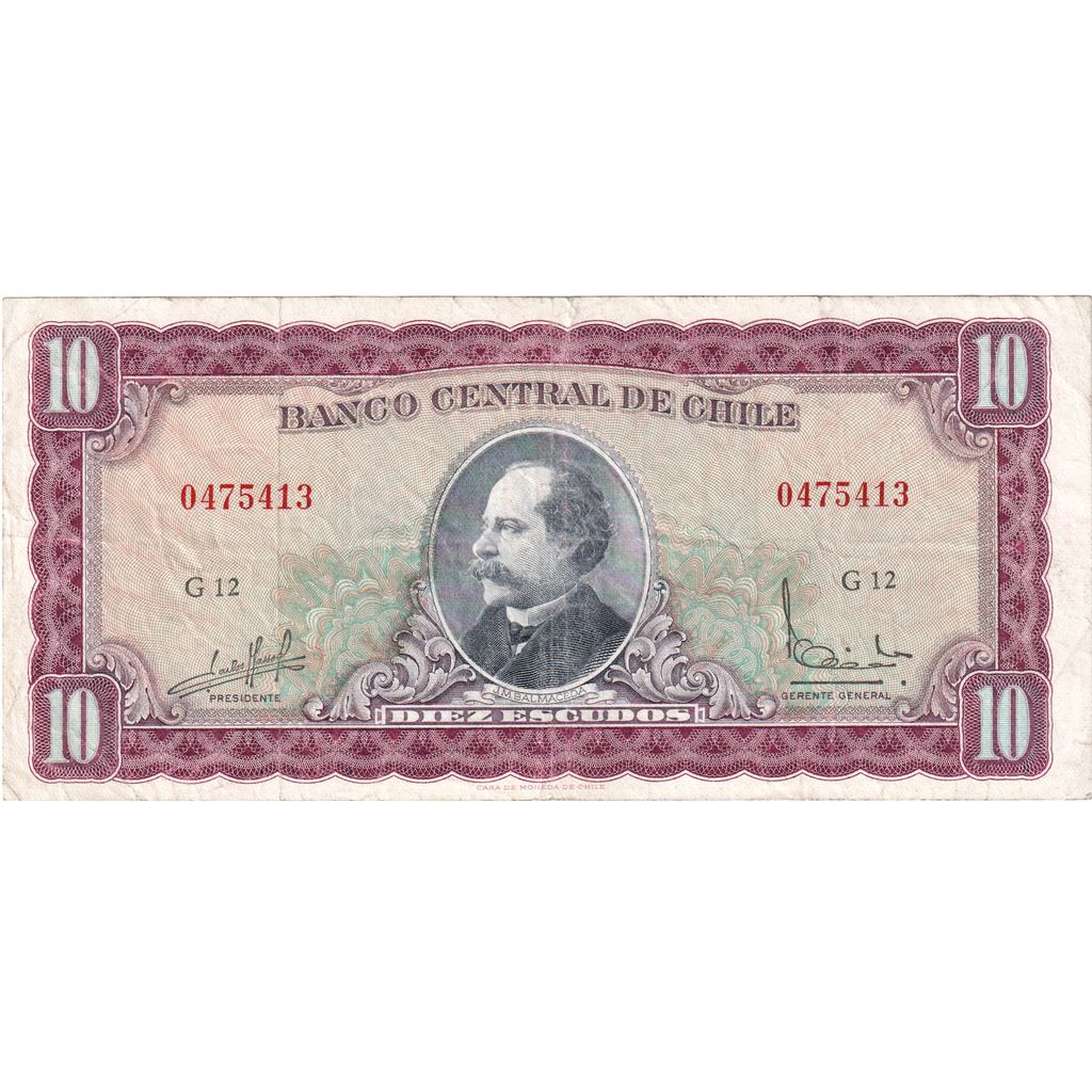Biljet, Chili, 10 Escudos, 1967-1976, KM:142Aa, TB+