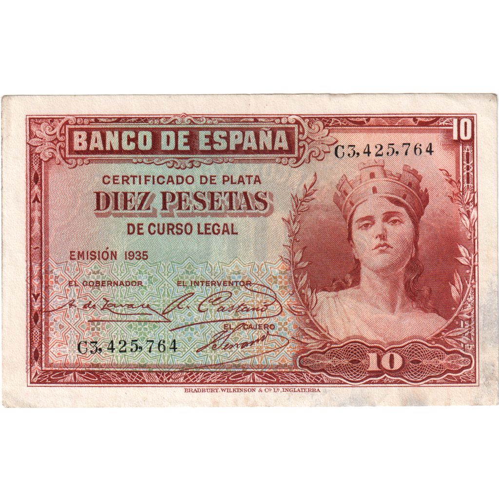 Banknote, Spain, 10 Pesetas, 1935, Undated, KM:86a, EF(40-45)