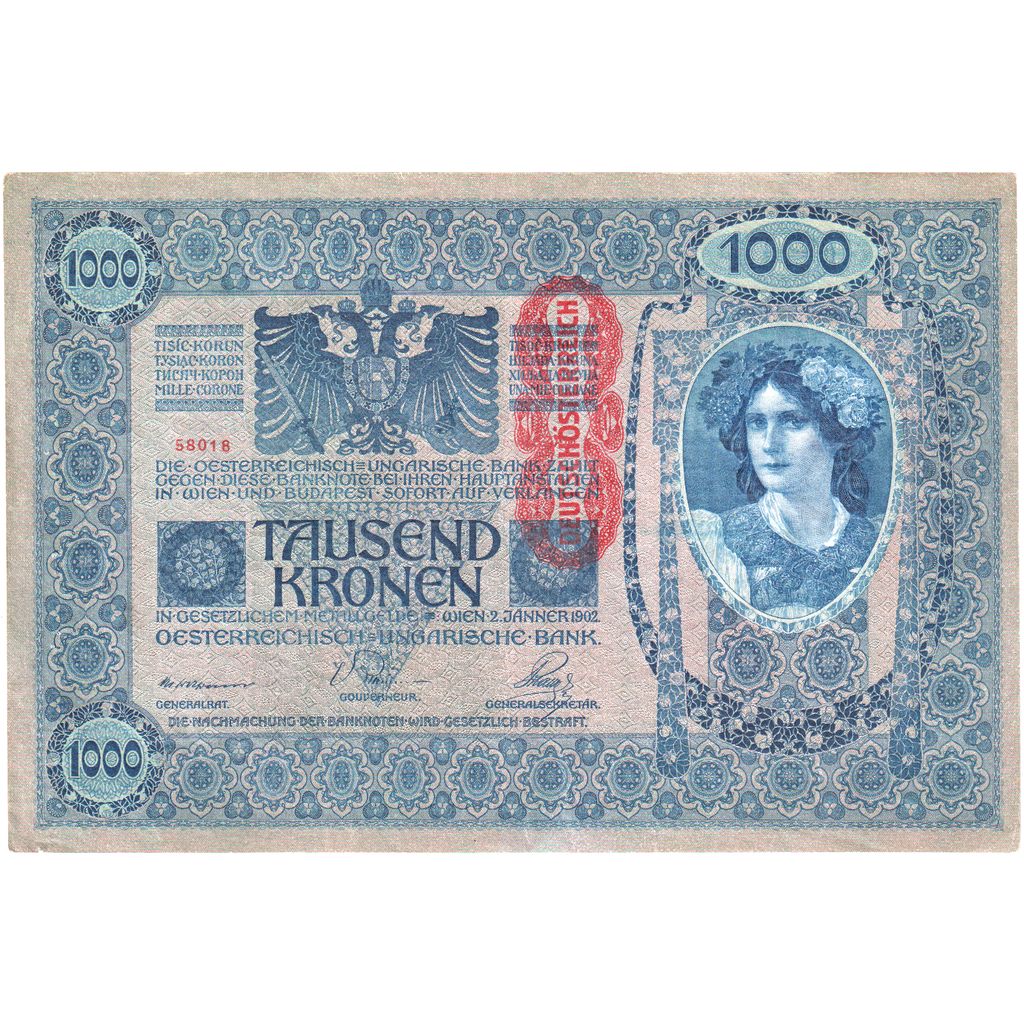 Banknote, Austria, 1000 Kronen, 1902, 1922-01-02, KM:8a, UNC(63)