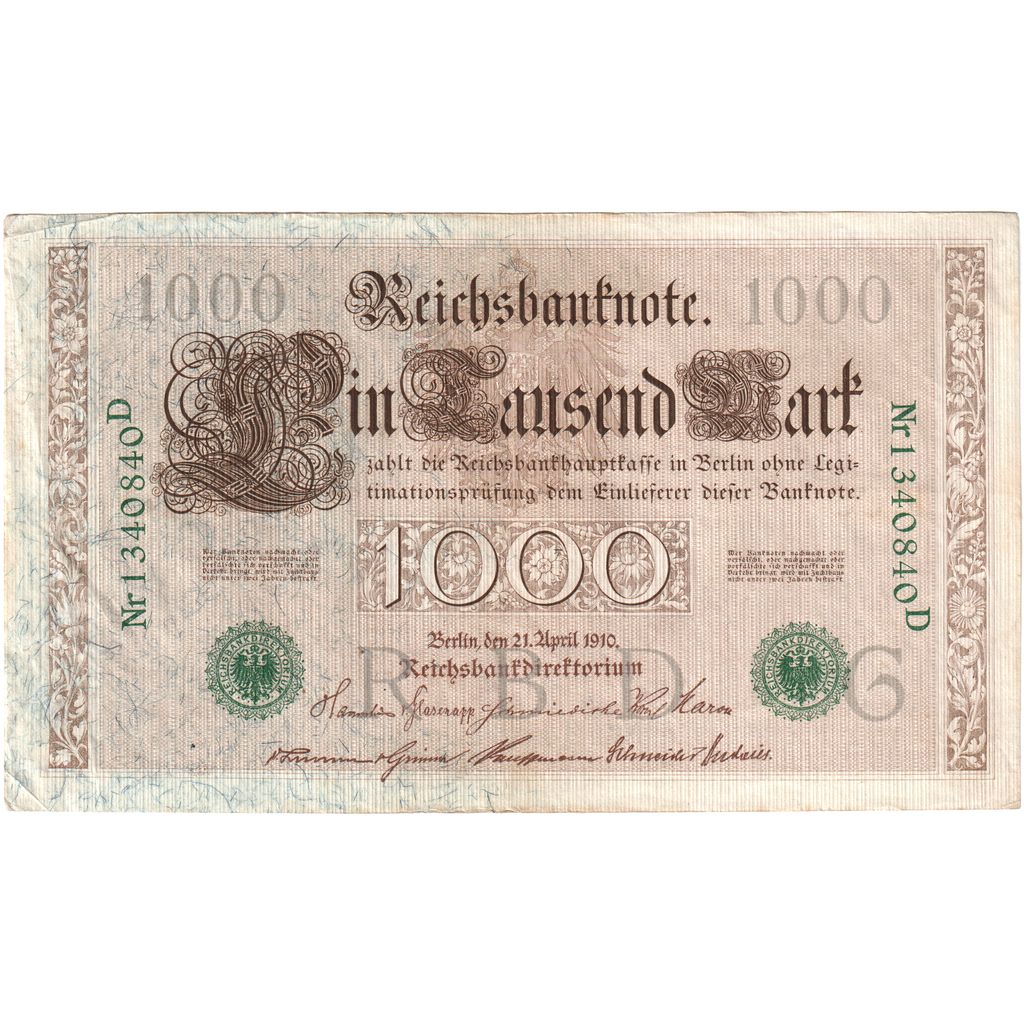 Biljet, Duitsland, 1000 Mark, 1910, 1910-04-21, KM:45a, TTB