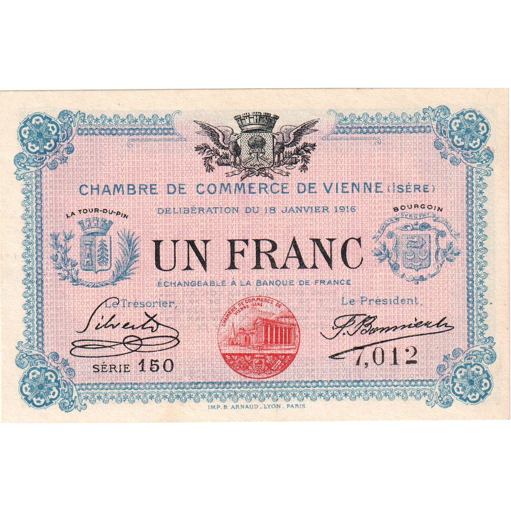 France, Vienne, 1 Franc, 1916-01-18, Chambre de Commerce, UNC(65-70)