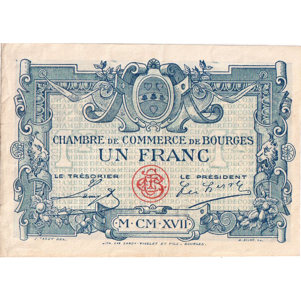 Francia, Bourges, 1 Franc, Undated (1917), Chambre de Commerce, BB, Pirot:32-9
