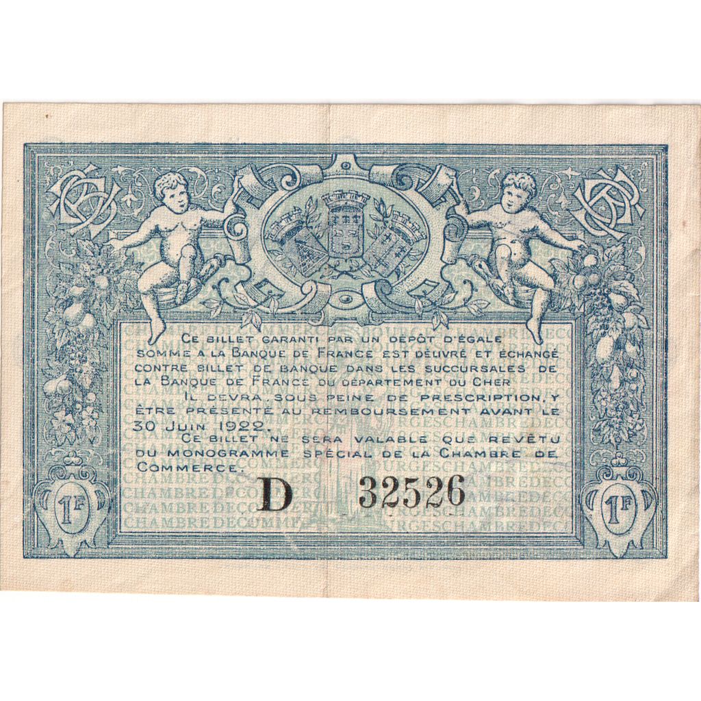 Francia, Bourges, 1 Franc, Undated (1917), Chambre de Commerce, BB, Pirot:32-9