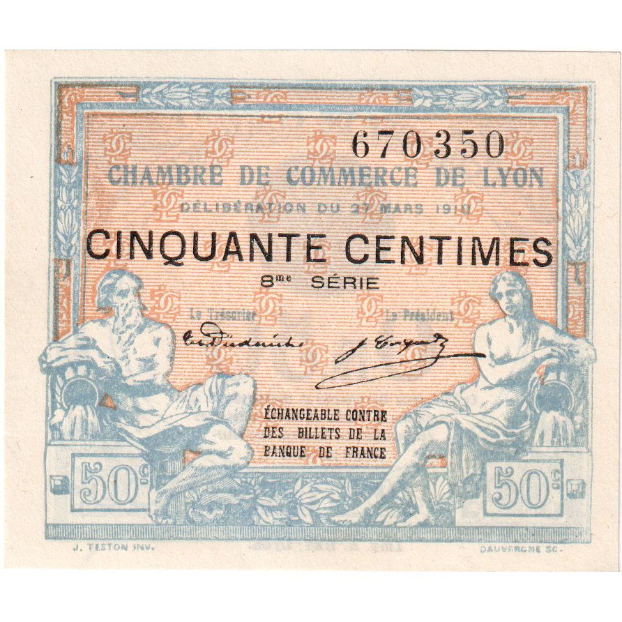 France, Lyon, 50 Centimes, 1918-03-27, Chambre de Commerce, UNC(65-70)