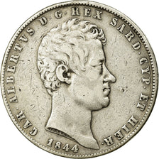 Moneta, STATI ITALIANI, SARDINIA, Carlo Alberto, 5 Lire, 1844, Genoa, MB+
