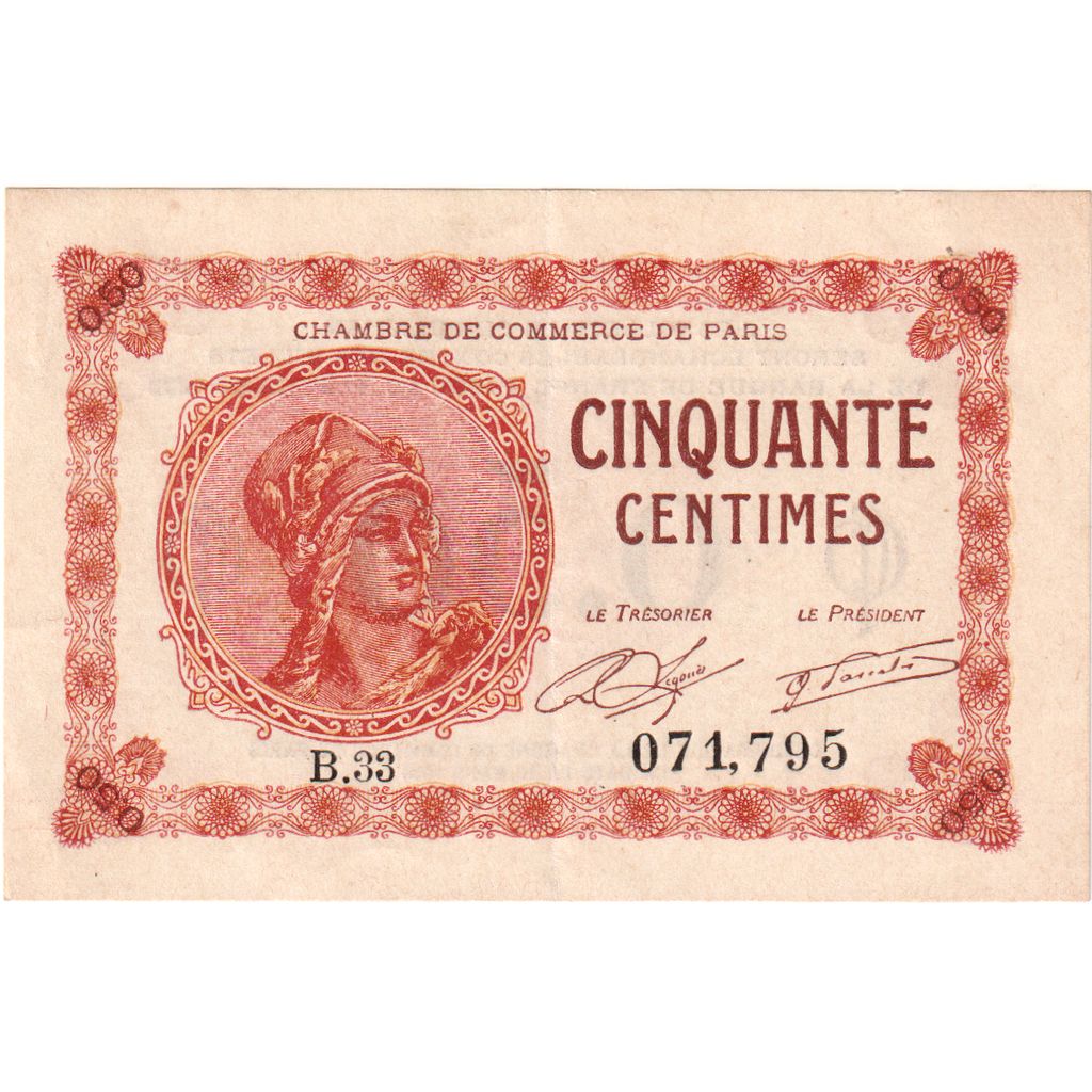 Francia, Paris, 50 Centimes, 1920-03-10, Chambre de Commerce, FDS, Pirot:97-10