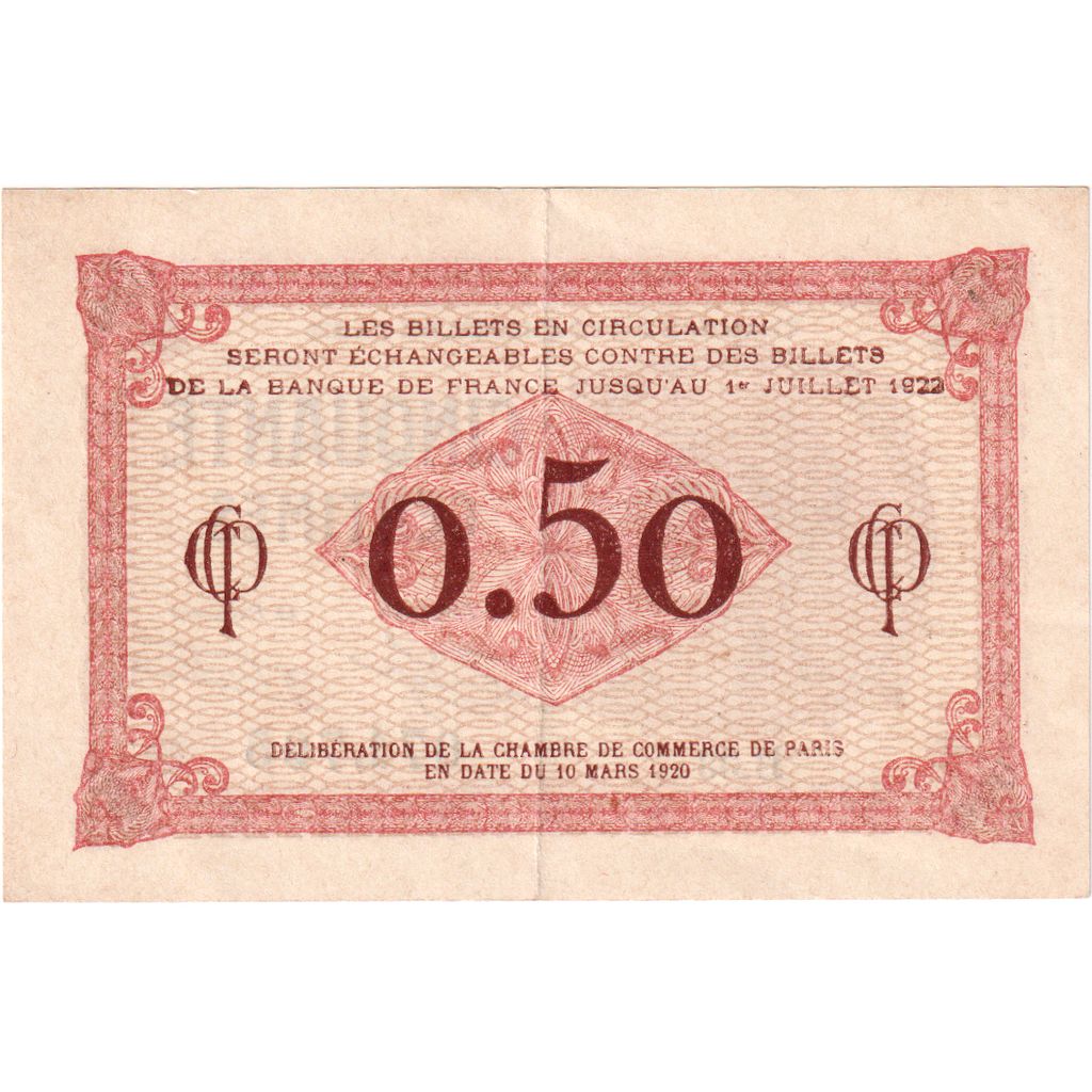 Francia, Paris, 50 Centimes, 1920-03-10, Chambre de Commerce, FDS, Pirot:97-10