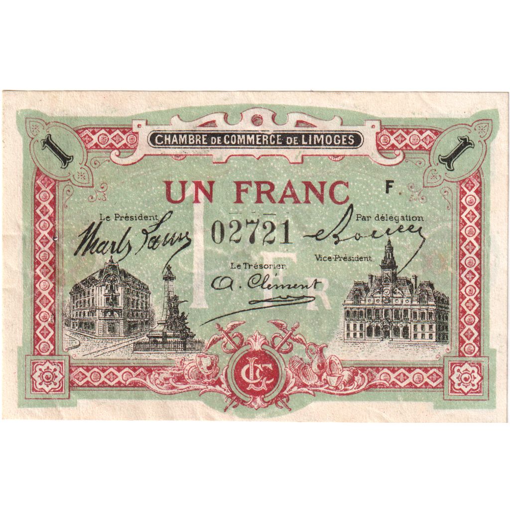 Francia, Limoges, 1 Francs, Chambre de Commerce, BB
