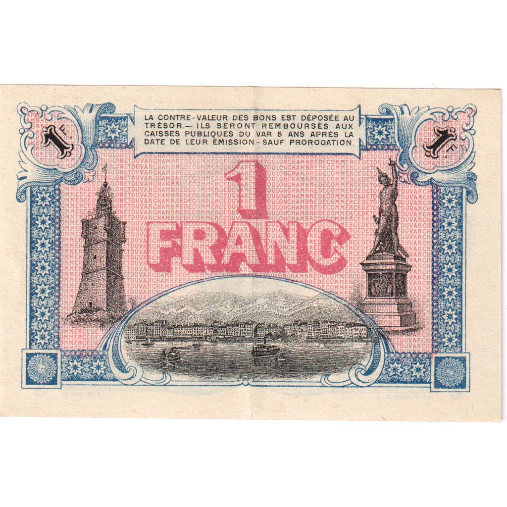 France, Toulon, 1 Franc, 1917-02-12, Chambre de Commerce, AU(55-58)