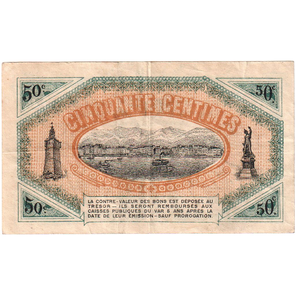 France, Toulon, 50 Centimes, 1919-03-03, Chambre de Commerce, TTB, Pirot:121-18