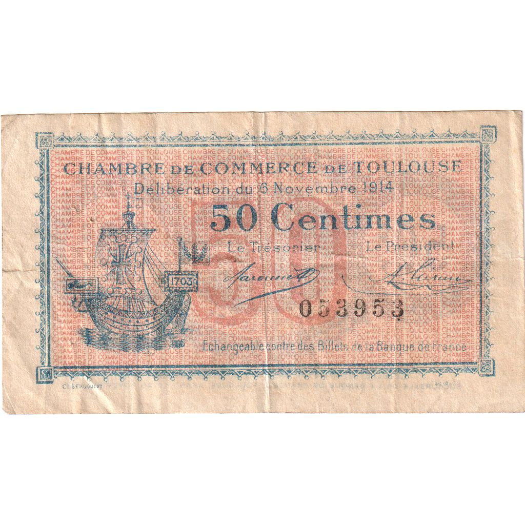 France, Toulouse, 50 Centimes, 1914, Chambre de Commerce, EF(40-45)