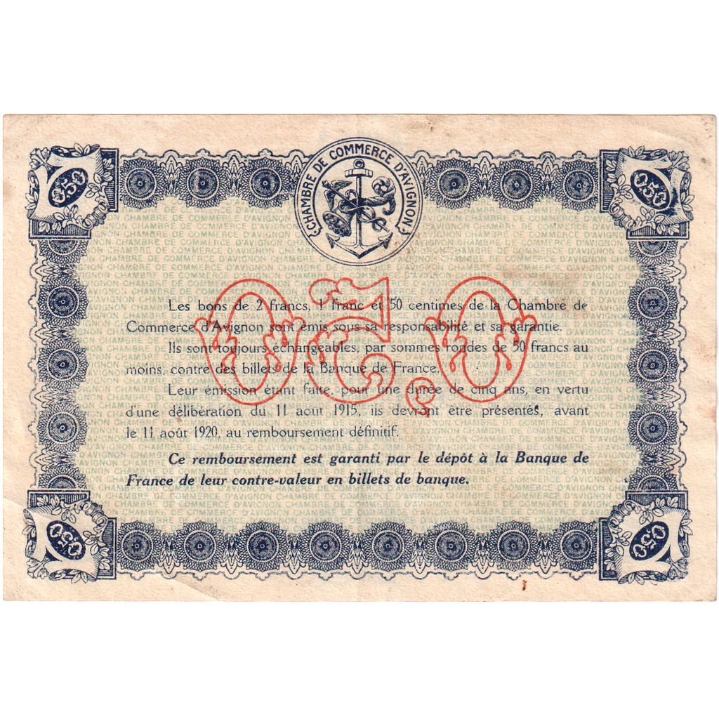 France, AVIGNON, 50 Centimes, 1914-1915, Chambre de Commerce, EF(40-45)