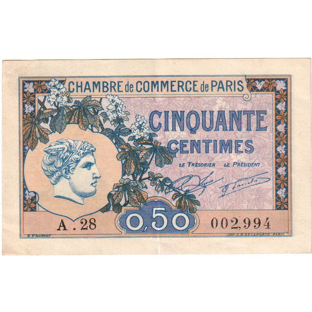 France, Paris, 50 Centimes, 1922-07-01, Chambre de Commerce, AU(55-58)