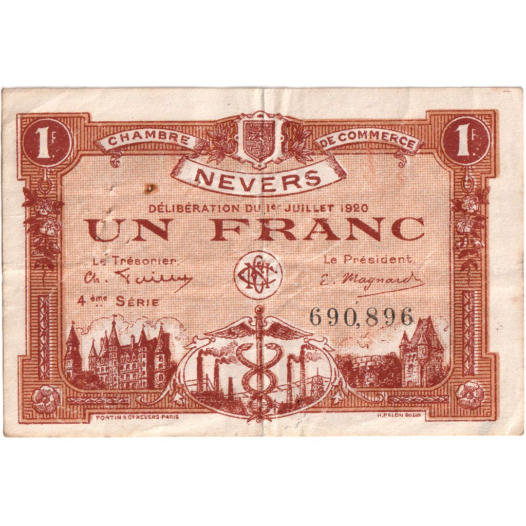 France, Nevers, 1 Franc, 1920-07-01, Chambre de Commerce, TB+