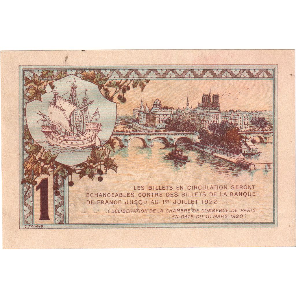 France, Paris, 1 Franc, 1922-07-01, Chambre de Commerce, UNC(63)