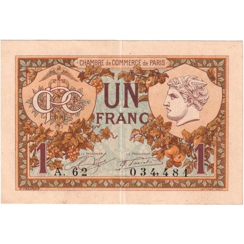 France, Paris, 1 Franc, 1922-07-01, Chambre de Commerce, TTB+