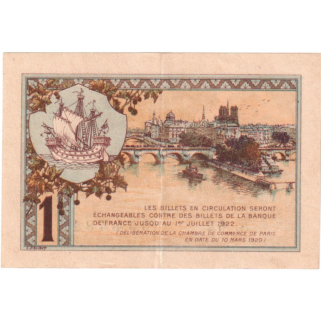 France, Paris, 1 Franc, 1922-07-01, Chambre de Commerce, TTB+