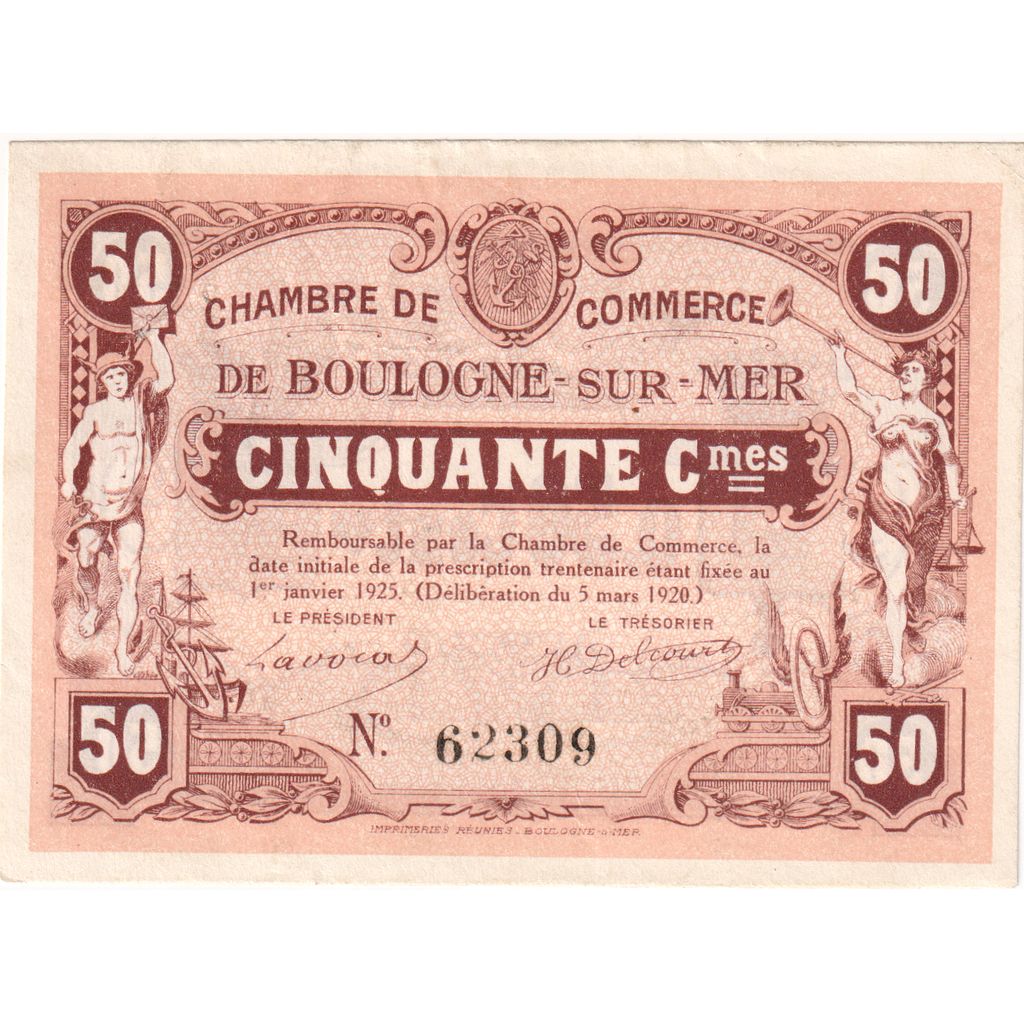 France, Boulogne/Mer, 50 Centimes, 1920-03-05, Chambre de Commerce, EF(40-45)