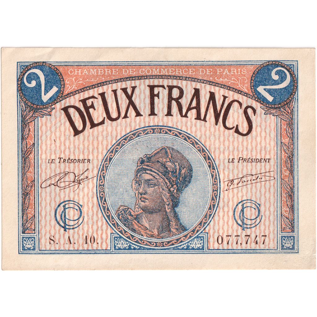 France, Paris, 2 Francs, 1922-07-01, Chambre de Commerce, AU(55-58)