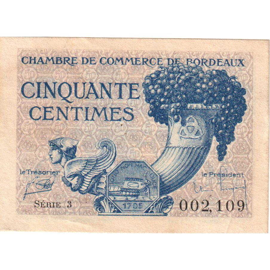 France, Bordeaux, 50 Centimes, Chambre de Commerce, AU(55-58), Pirot:30-01