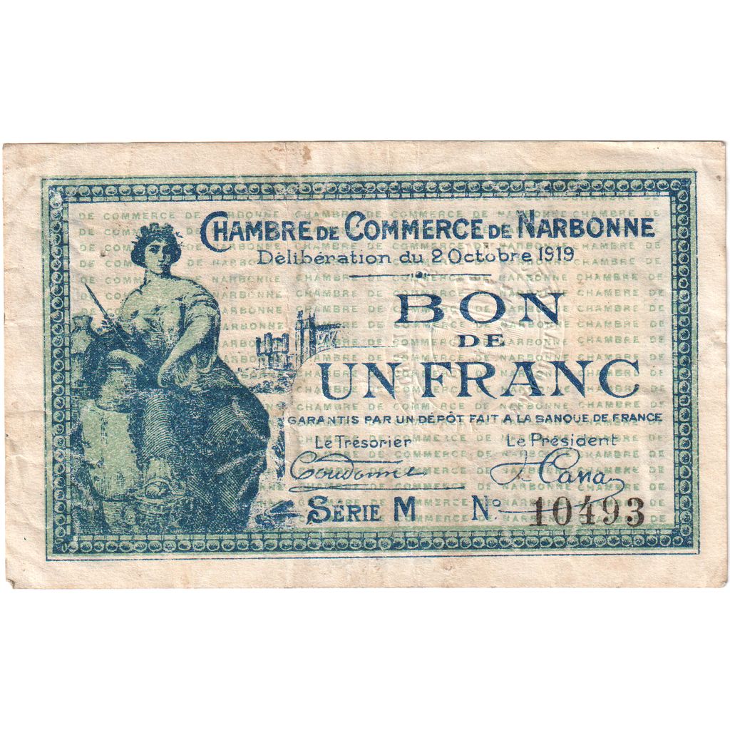 Frankrijk, Narbonne, 1 Franc, 1919-10-02, Chambre de commerce / Bon de, TTB