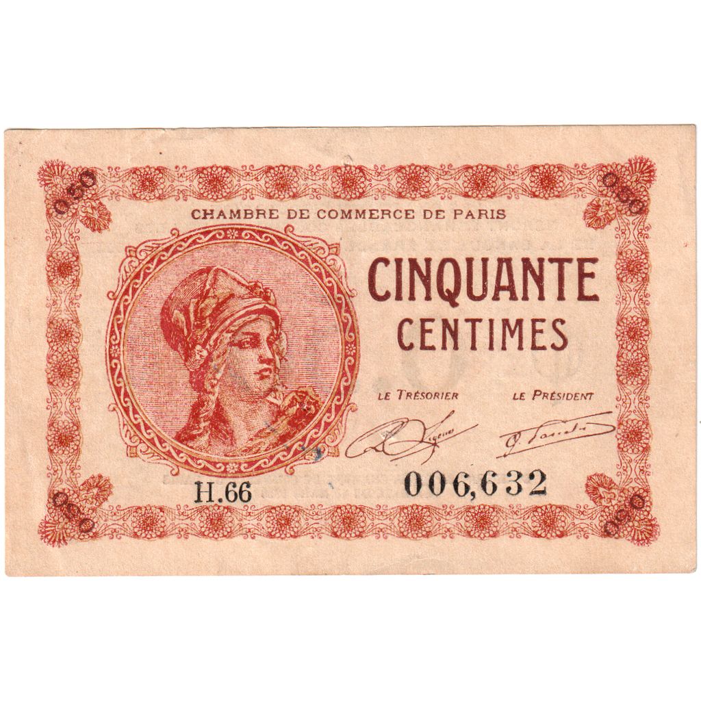 Francia, Paris, 50 Centimes, 1920-03-10, Chambre de Commerce, MBC+, Pirot:97-10