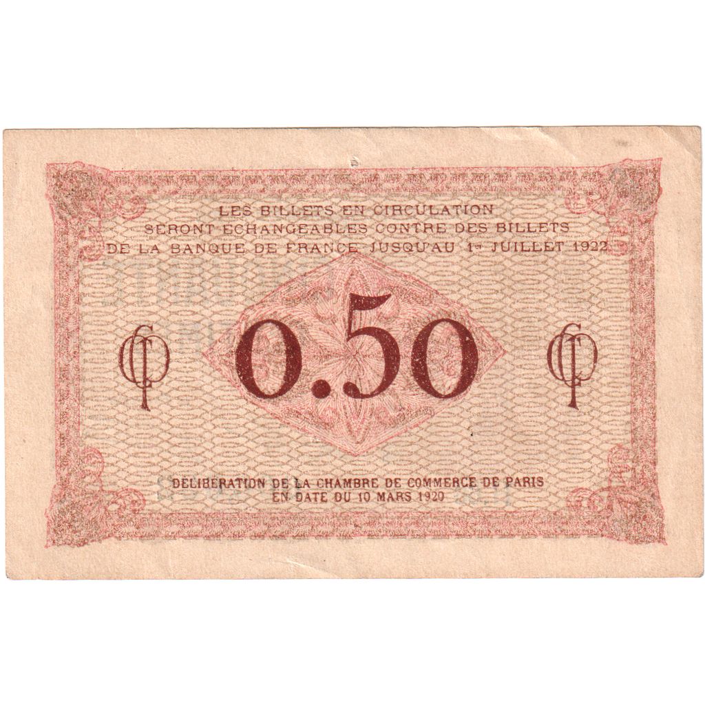Francia, Paris, 50 Centimes, 1920-03-10, Chambre de Commerce, MBC+, Pirot:97-10