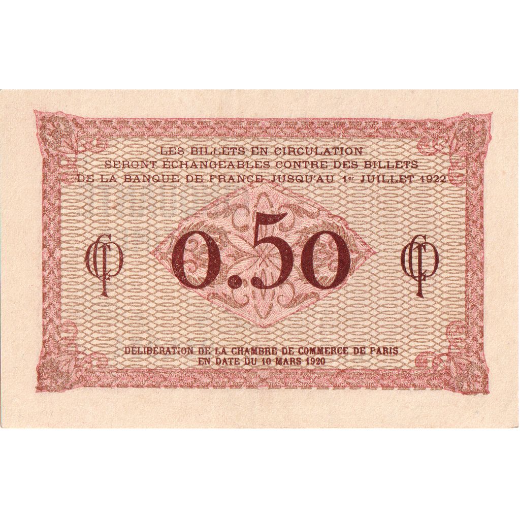 France, Paris, 50 Centimes, 1920-03-10, Chambre de Commerce, UNC(65-70)
