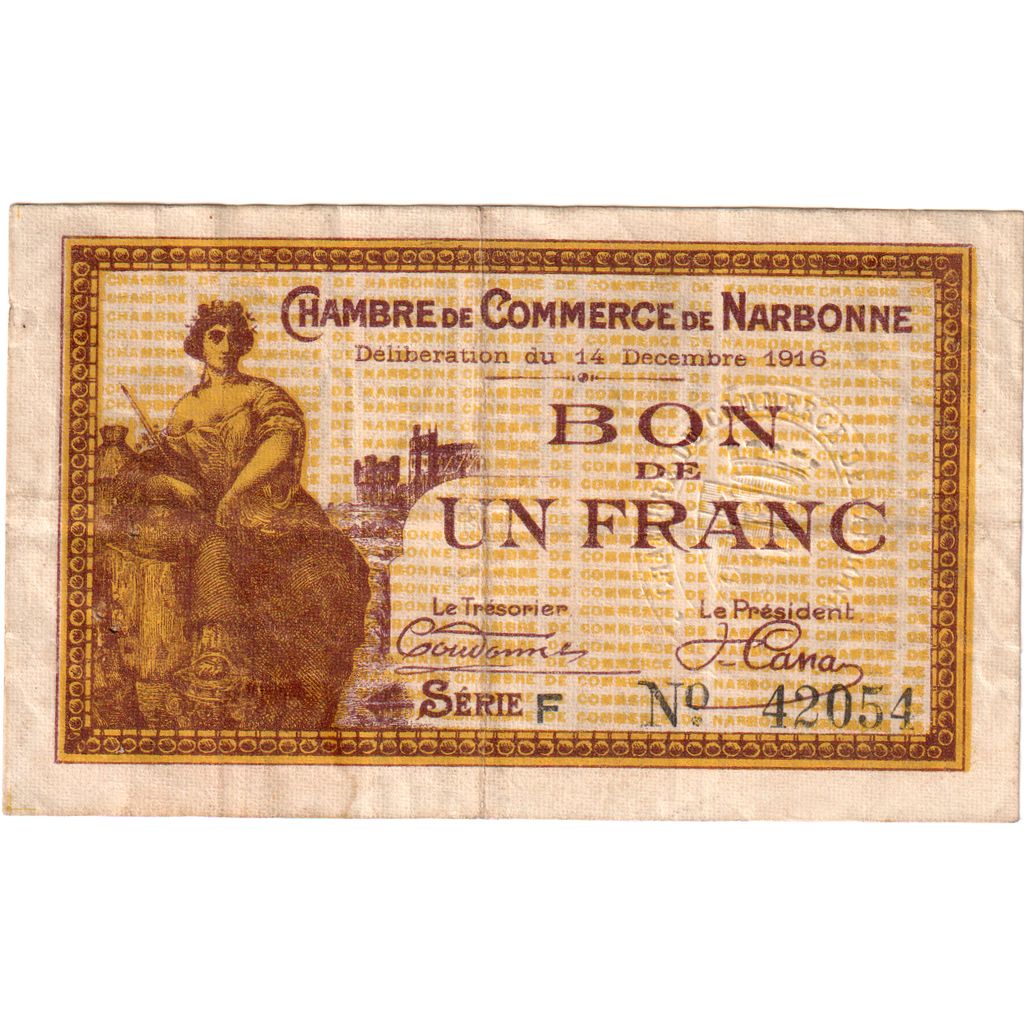 France, Narbonne, 1 Franc, 1916-11-14, Chambre de commerce / Bon de, EF(40-45)
