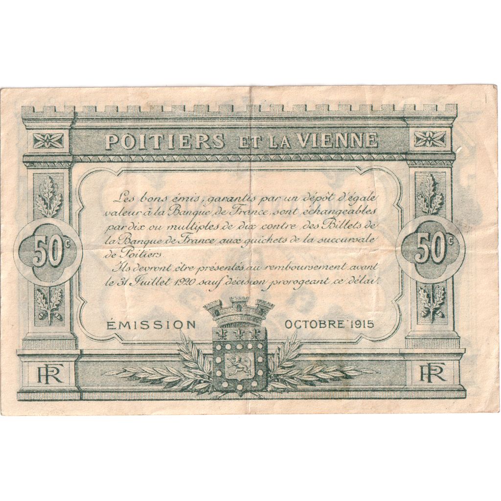France, Poitiers, 50 Centimes, 1915 Octobre, TTB, Pirot:101-1