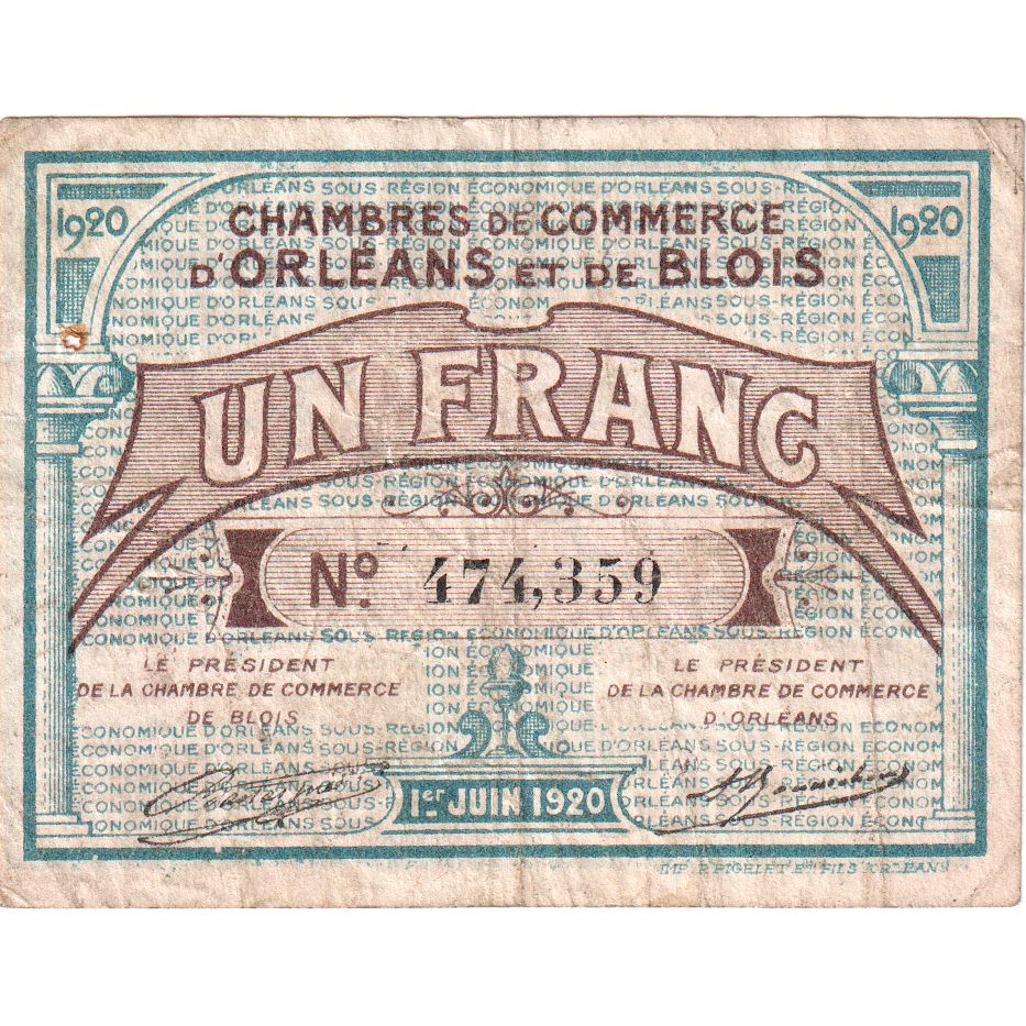 France, Orléans, 1 Franc, 1920-06-01, Chambre de Commerce, TTB