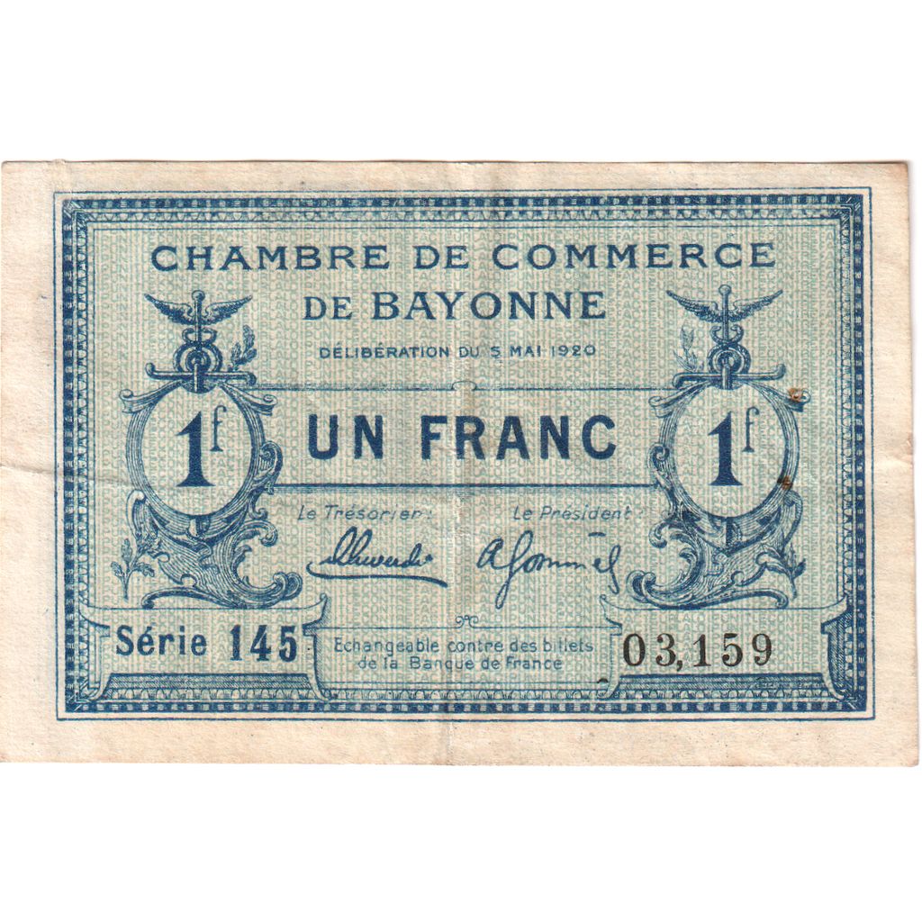 France, Bayonne, 1 Franc, 1920-05-5, 166, Chambre de Commerce, VF(30-35)