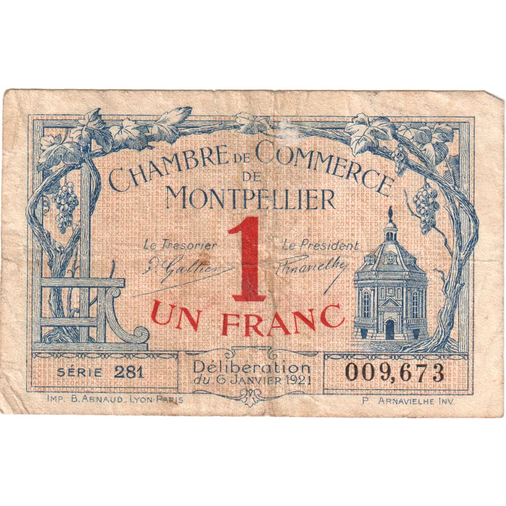 France, Montpellier., 1 Franc, 1921-01-06, Chambre de Commerce, TB, Pirot:85-18