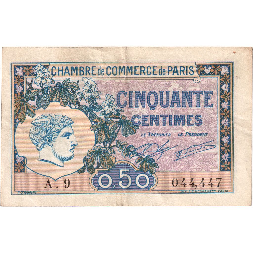France, Paris, 50 Centimes, 1922-07-01, Chambre de Commerce, AU(55-58)