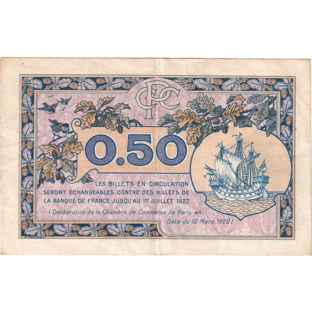 France, Paris, 50 Centimes, 1922-07-01, Chambre de Commerce, AU(55-58)