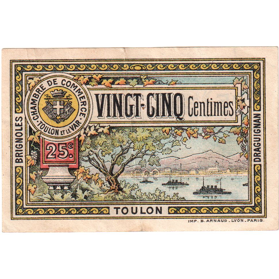 Francia, Toulon, 25 Centimes, 1922-06-01, Serie 139 015,662, BB+, Pirot:121-34