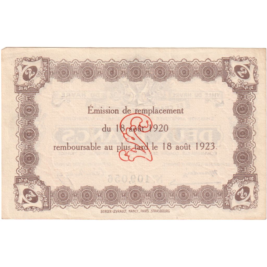 France, Le Havre, 2 Francs, Undated (1920), Chambre de Commerce, TTB